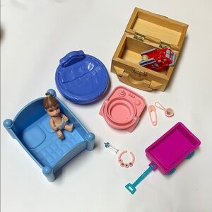 Kids Doll Playset with Blue Bed and Pink Accessories
(doll not included)